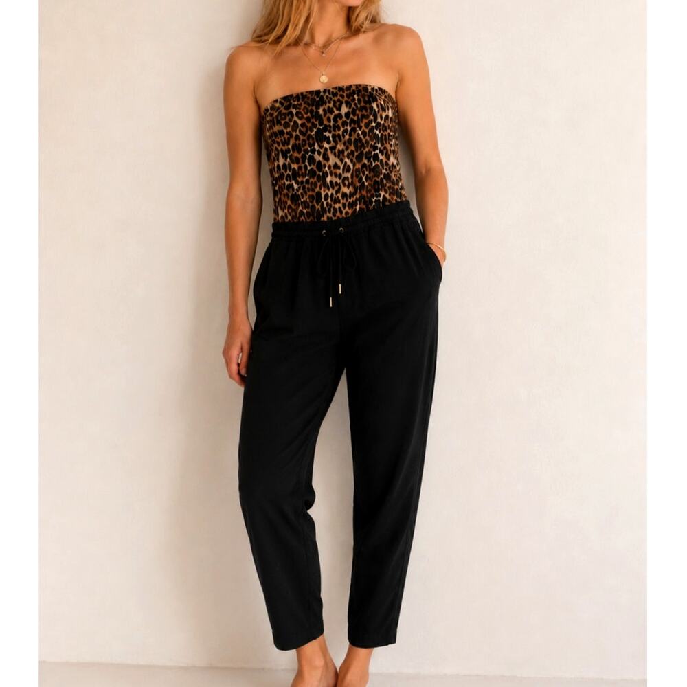 Y2K Express Leopard Strapless Jumpsuit Black Animal Print Tube Top Safari-Small